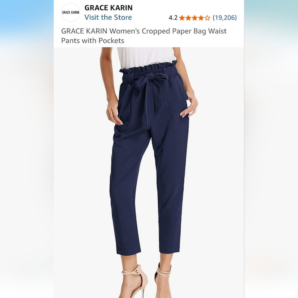 GRACE KARIN Women's Cropped Paper Bag Waist Pants with Pockets